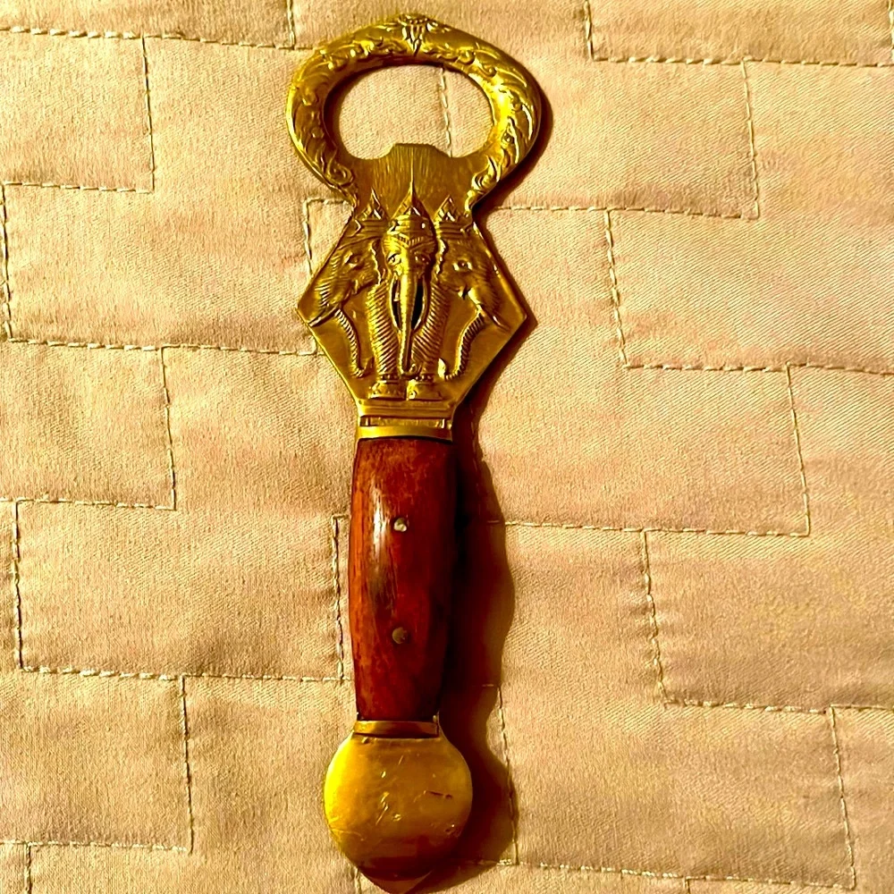 Hindu Brass Bottle Opener Soda Opener, Ganesh elephant God Vintage Bar Decor EUC